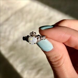 14k White Gold Opal Claddagh Ring